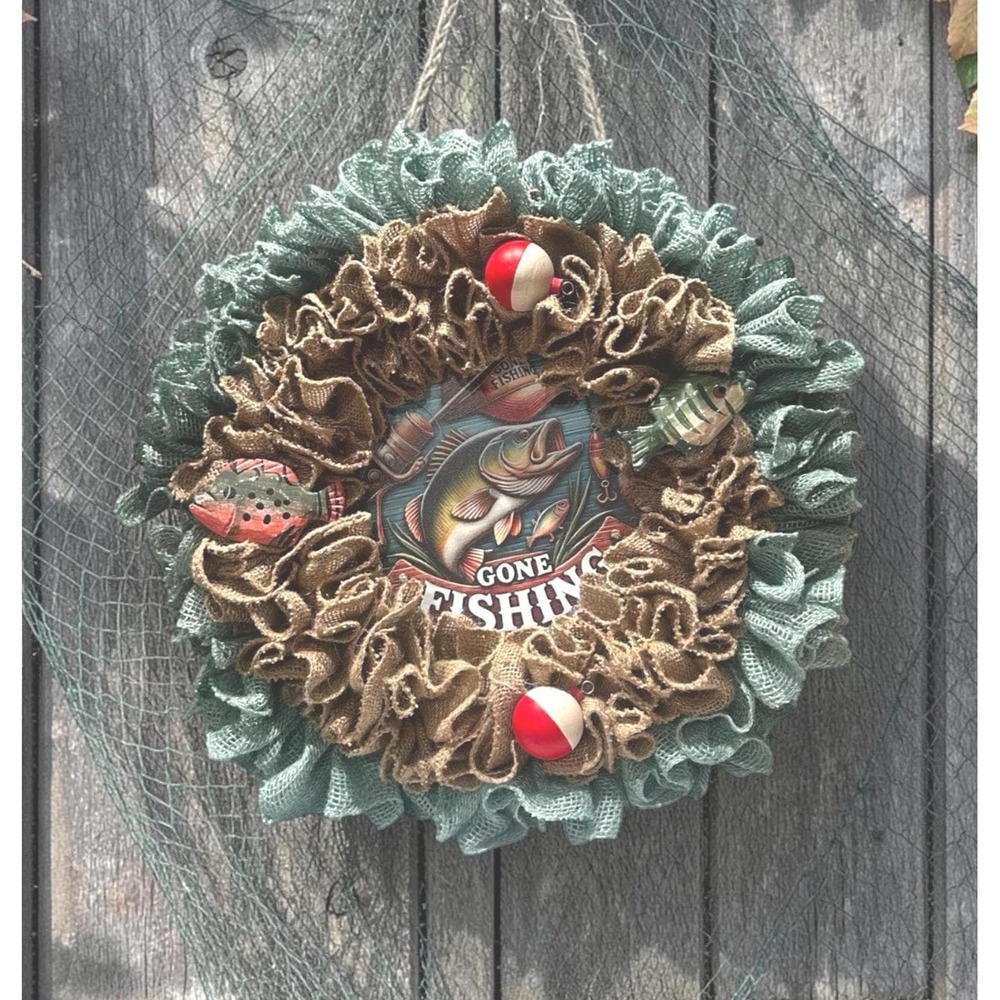 Burlap Fishing Wreath